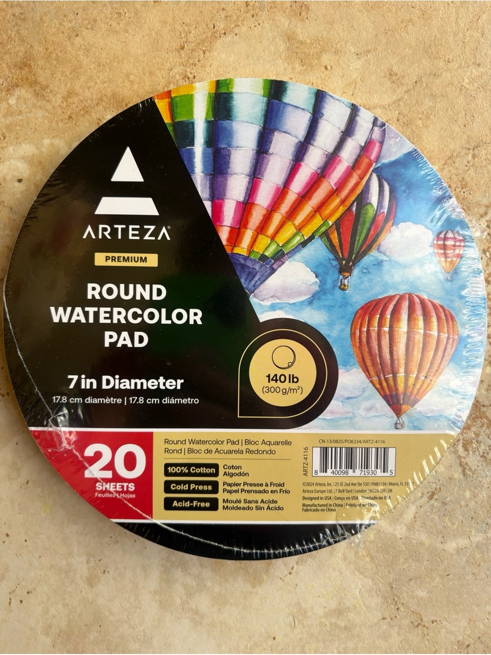 Arteza Round Watercolor Pad — Black Cover, 7in